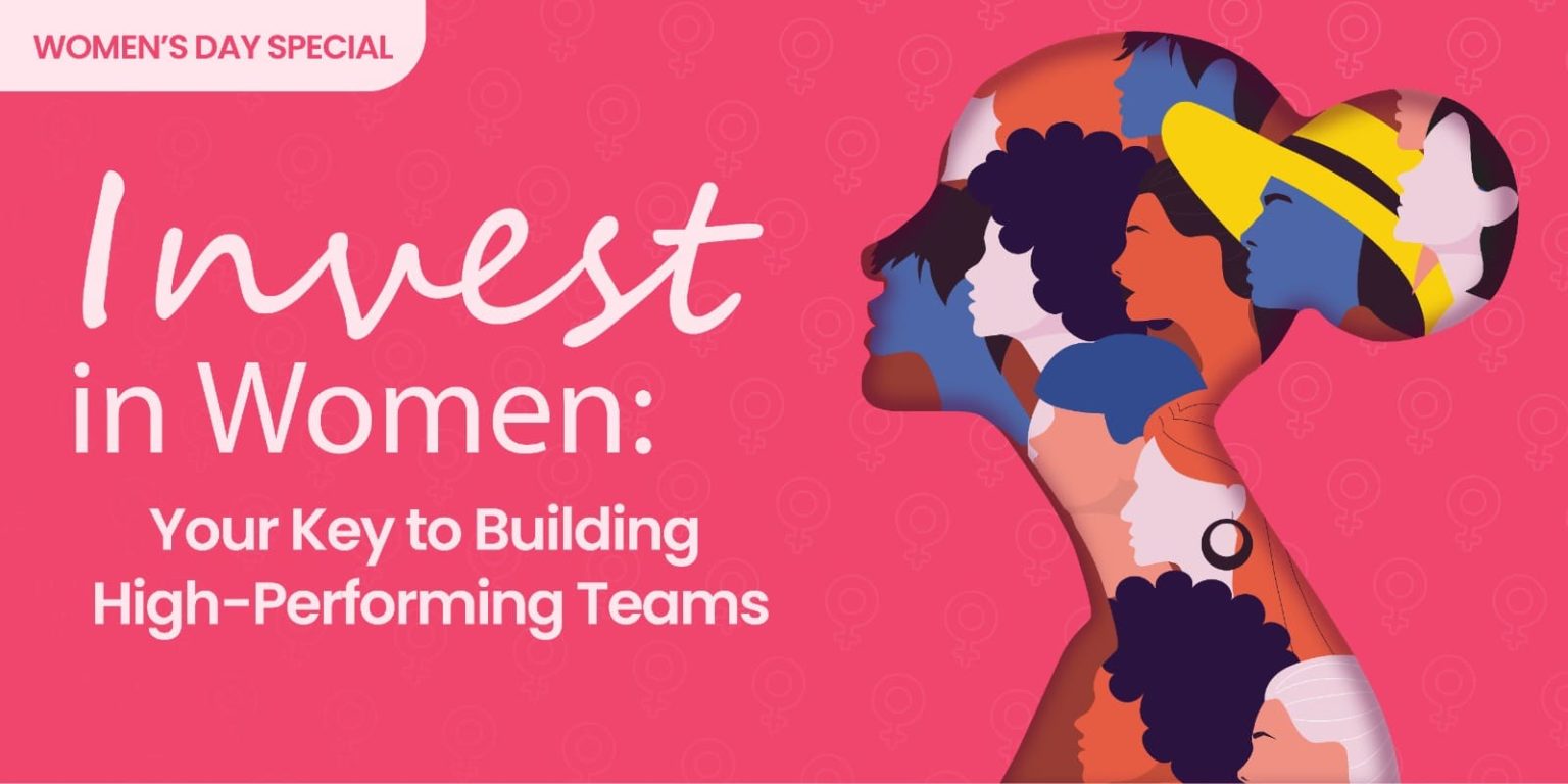 Cover image with text and portrait of girl about women day 2024
