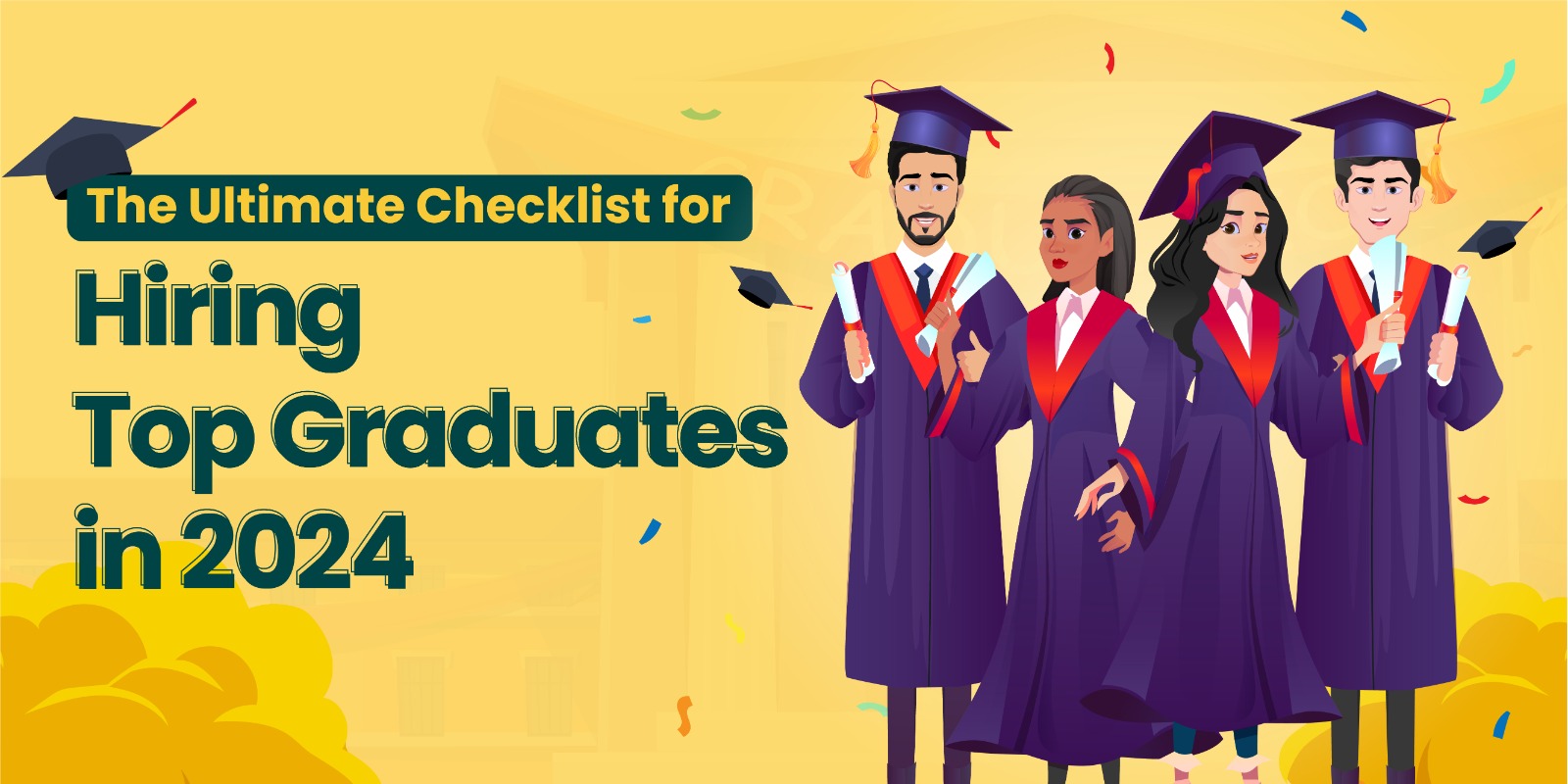 The animated graduates posing. It is a blog cover that about hiring top graduates
